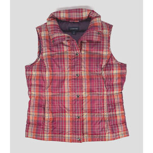 EUC Lands End Down Puffer Vest Womens SMALL Red Plaid Feather insulated Jacket